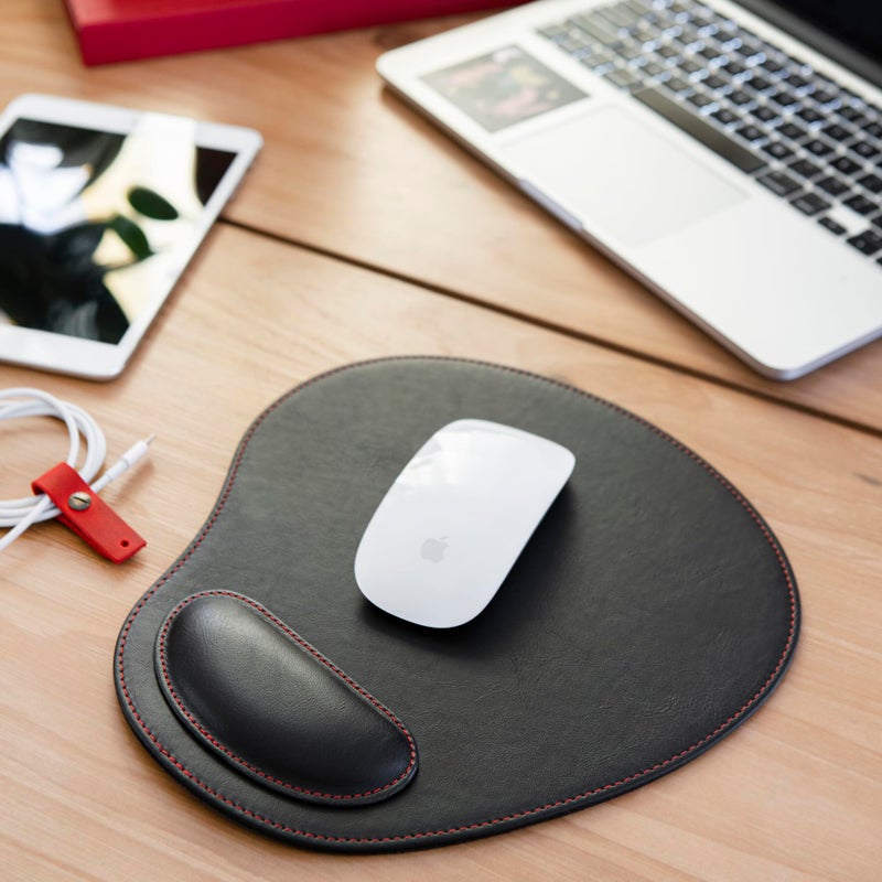 Londo PU Leather Oval Shape Non-Slip Mousepad with Wrist Rest Support, Waterproof Surface, Comfort Memory Foam, Light Ergonomic Design Mouse Pad for Laptop, Desktop - Image 2